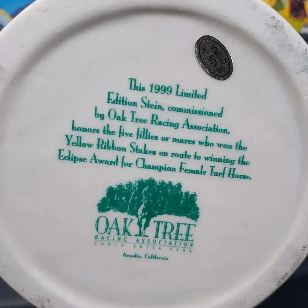 Vintage 1999 Oak Tree Santa Anita Yellow Ribbon Stakes Horse Racing Stein Mug(3) - Picture 4 of 4